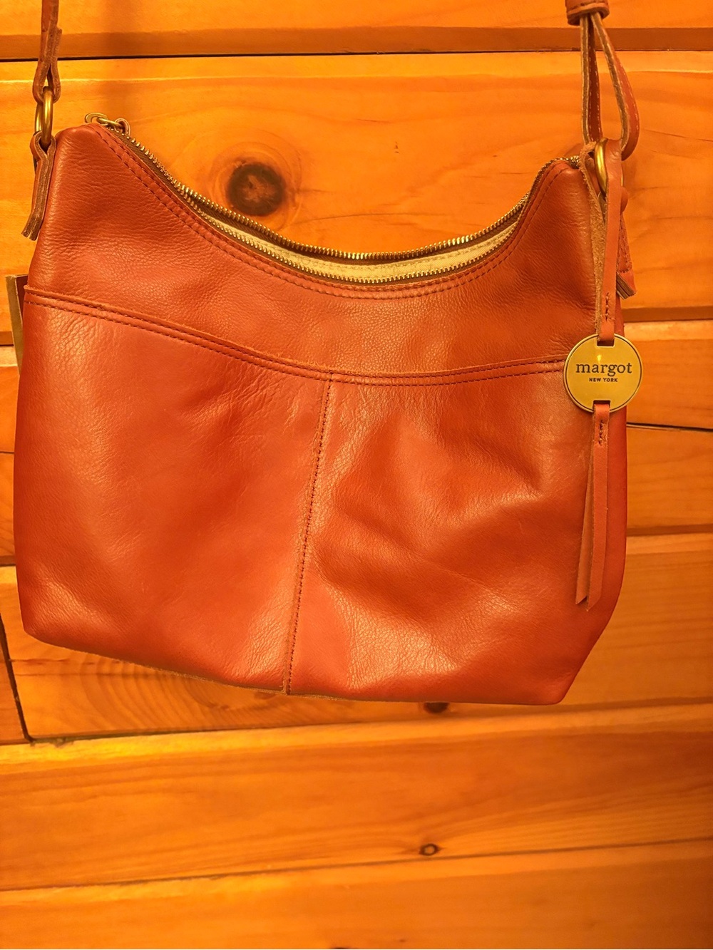 NWT Margot NY Mary Leather Crossbody Bag in Cognac